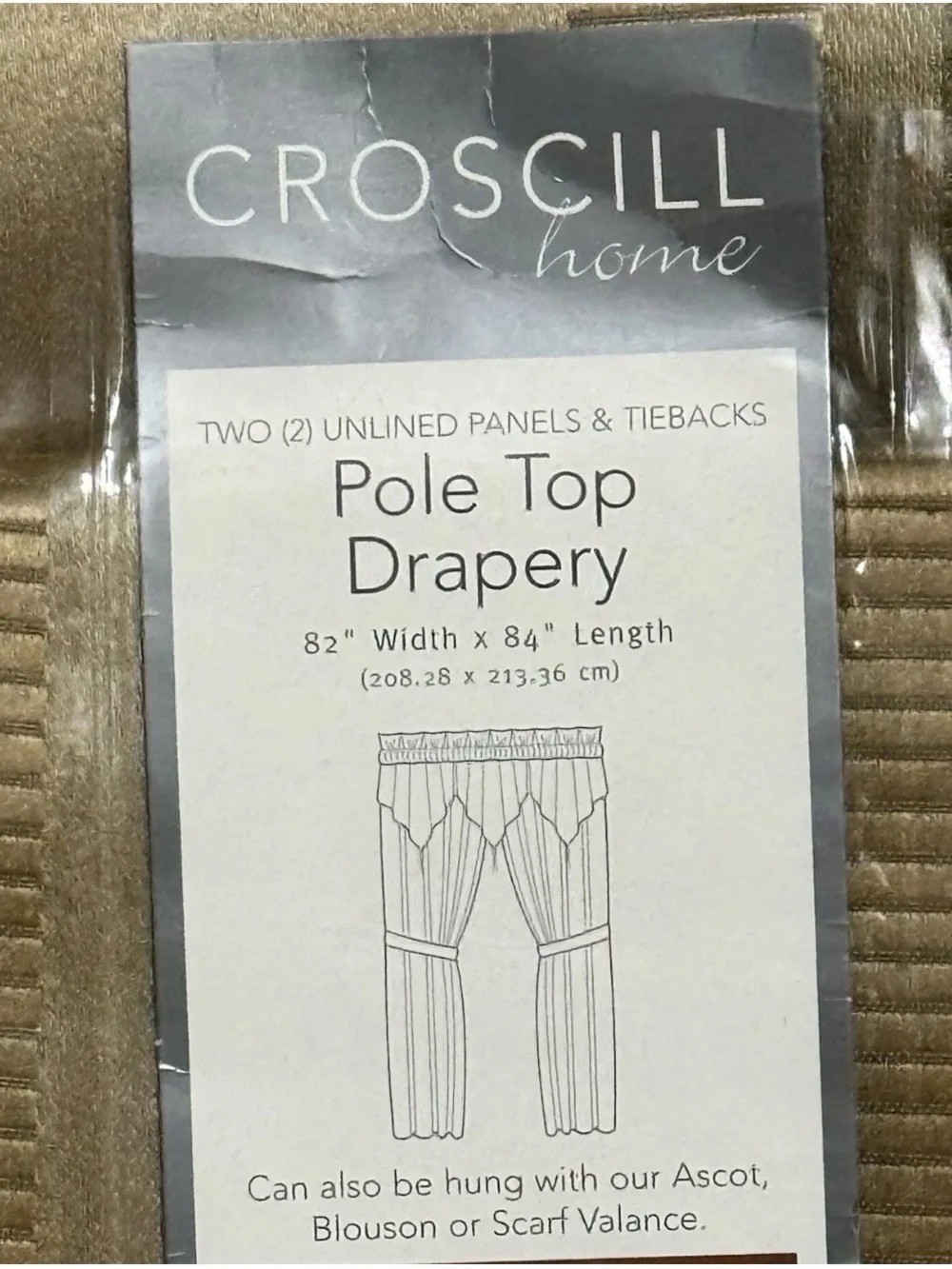 Croscill Carrington Stripe 2 Curtain Panels 82x84 NEW Pole Top Metalic Drapery